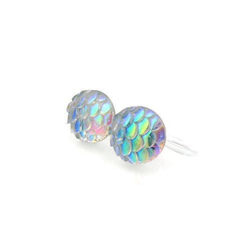 Invisible Clip On Earrings for Non Pierced Ears, 10mm Mermaid Scale Iridescent Rainbow