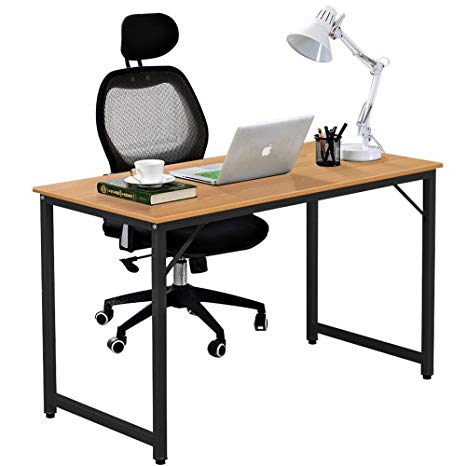 DlandHome 47" Medium Computer Desk, Composite Wood Board, Modern Home Office Desk/Workstation/ Table, Teak