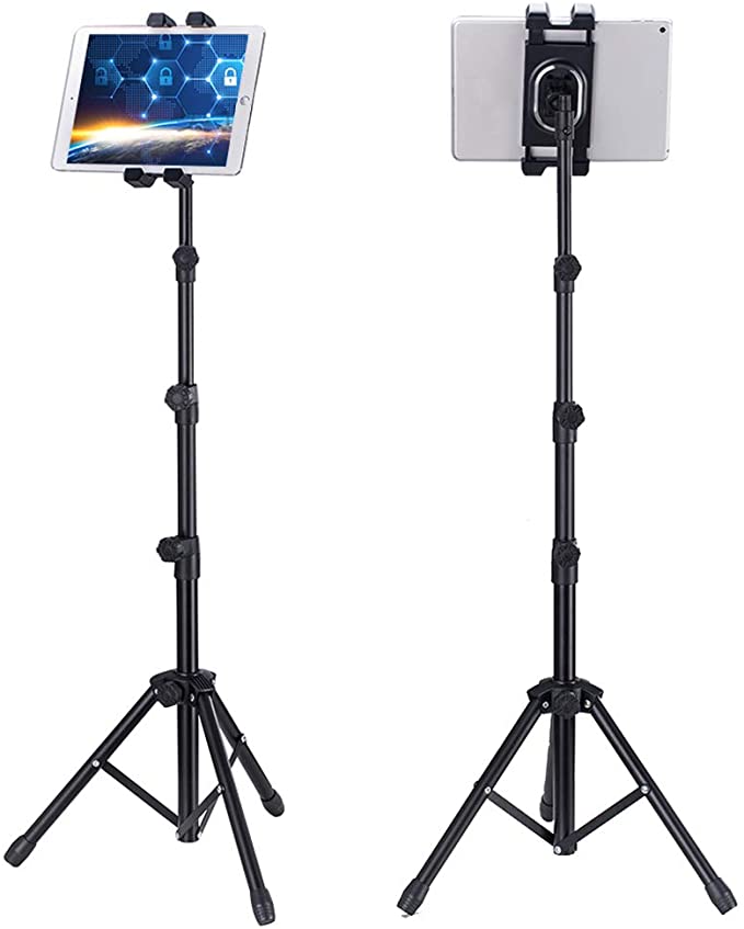 Tablet Floor Tripod, Height Adjustable 22.4 to 53.9 Inch IPad Tripod Stand with 360° Rotating Holder for 4.7-8 Inch iPhone/Samsung/Tablets
