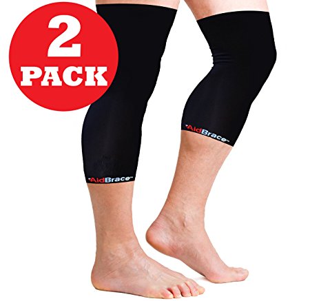 AidBrace Knee Support Recovery Sleeves (2 Pack), Premium Antibacterial Compression with Highest Content Copper Fibers (XLarge, Black)