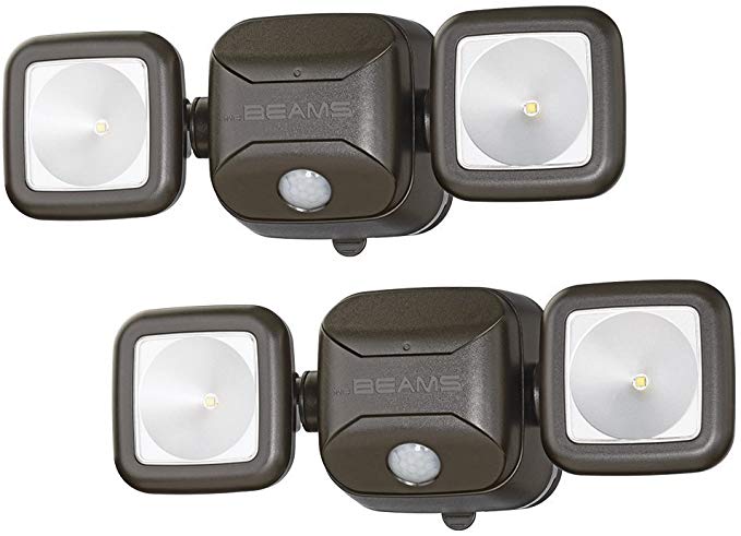 Mr. Beams MB3000 High Performance Wireless Battery Powered Motion Sensing Led Dual Head Security Spotlight, 500 Lumens, Brown, 2 Pack (Renewed)