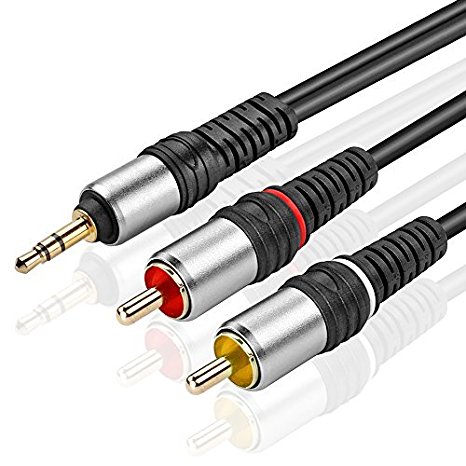 TNP Gold Plated 3.5mm to RCA Audio Cable (6 Feet) Bi-Directional Male to Male Converter AUX Auxiliary Headphone Jack Plug Y Adapter Splitter to Left / Right Stereo 2RCA Connector Wire Cord