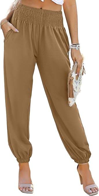 Dokotoo Womens Wide Leg High Waist Carrot Pants Casual Loose Slant Pocket Ruched Flowy Yoga Joggers