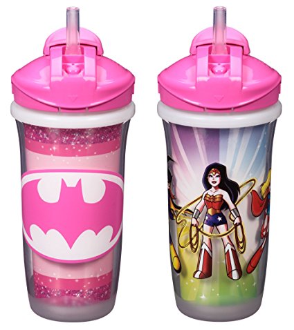 Playtex Sipsters Stage 3 Super Friends Spill-Proof, Leak-Proof, Break-Proof Insulated Straw Sippy Cups for Girls - 9 Ounce - 2 Count