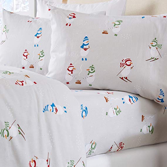 Home Fashion Designs Stratton Collection Extra Soft Printed 100% Turkish Cotton Flannel Sheet Set. Warm, Cozy, Lightweight, Luxury Winter Bed Sheets. (Queen, Snowman)