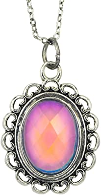 Fun Jewels Vintage Multi Color Change Facet Oval Stone Pendant Mood Necklace 18"Chain 2"extender