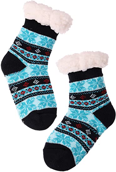 Girls Boys Slipper Socks Child Warm Fuzzy Fluffy Soft Fleece Lined Plush Thick Sherpa Winter Kids Socks