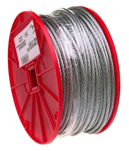 Galvanized Steel Wire Rope on Reel, 7x7 Strand Core, 1/8" Bare OD, 500' Length, 340 lbs Breaking Strength