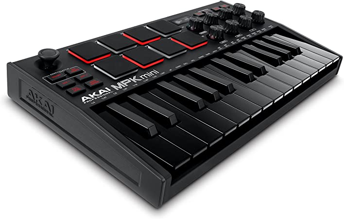 AKAI Professional MPK mini mk3 Black – 25 Key USB MIDI Keyboard Controller With 8 Backlit Drum Pads, 8 Knobs and Music Production Software included