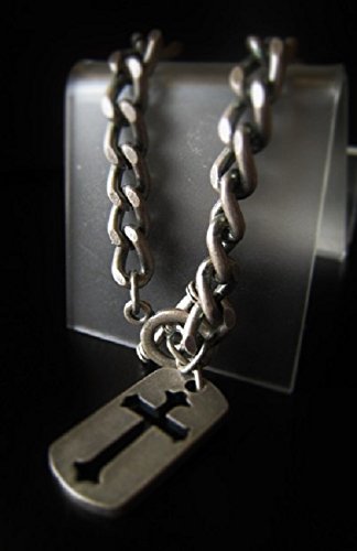 Antique Silver Chain Bracelet Men's Chain Unisex Bracelet Gift for Him Cross Charm Bracelet Relgious Jewelry Spiritual Jewelry