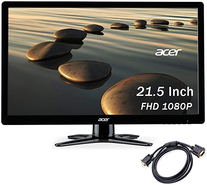 2020 Acer Premium 21.5 Inch FHD (1920 x 1080) LED Monitor, VGA, DVI, Black   NexiGo VGA Cable Bundle