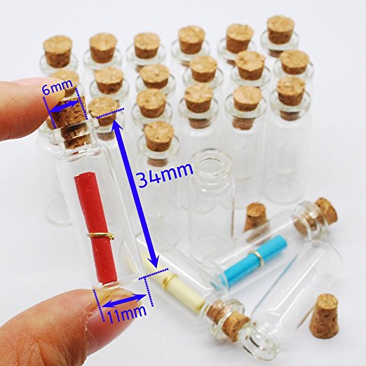 24pcs 2ml Vials Clear Glass Bottles with Corks with 24pcs message papers and screws with Cork Empty Sample Jars Small
