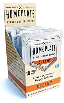 HomePlate Peanut Butter On-the-Go Squeeze Packs, Creamy, All Natural, No Stir, Non-GMO, 1.15 oz. squeeze packs, Pack of 10