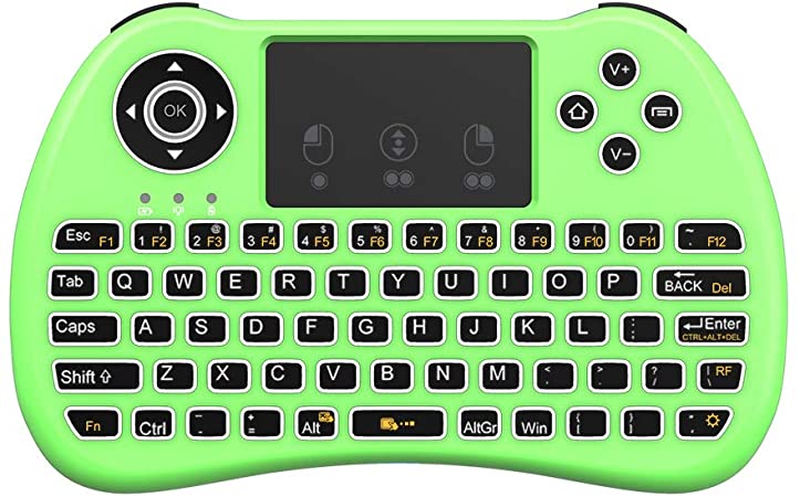(Upgraded Version) Aerb 2.4GHz Mini Wireless Keyboard with Mouse Touchpad Rechargeable Combos for PC, Pad, Google Android TV Box and More (Backlit-Green)