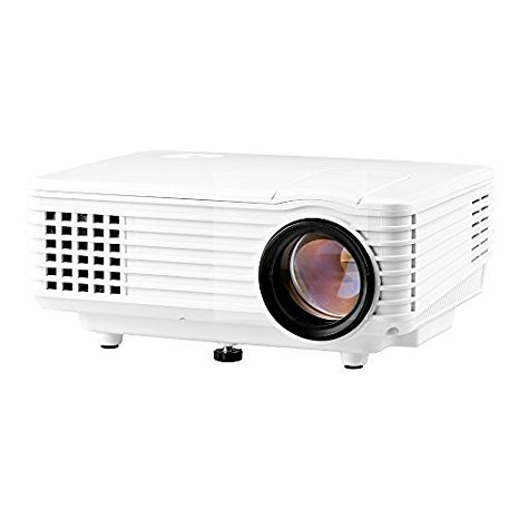 Portable Multimedia Mini LED Projector with USB VGA HDMI AV(White Case) for Party,Home Entertainment,20000 Hours Led life with Remote