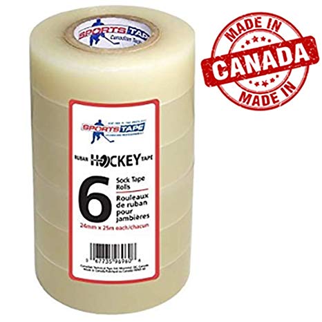 SportsTape Clear Hockey Tape - for Socks and Gear, Easy to Stretch and Tear (6 Pack)