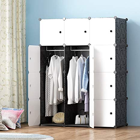 JOISCOPE Portable Wardrobe for Hanging Clothes, Combination Armoire, Modular Cabinet for Space Saving, Ideal Storage Organizer Cube for Books, Toys, Towels(12-Cube)