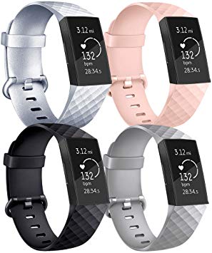 Vancle Silicone Bands Compatible with Fitbit Charge 3 Bands for Women Men, Rose Gold Silver Sport Wristbands for Fitbit Charge 3/Fitbit Charge 3 SE