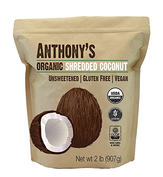 Organic Shredded Coconut (Unsweetened) 2 Pounds by Anthony's, Batch Tested Gluten-Free, (2lb)