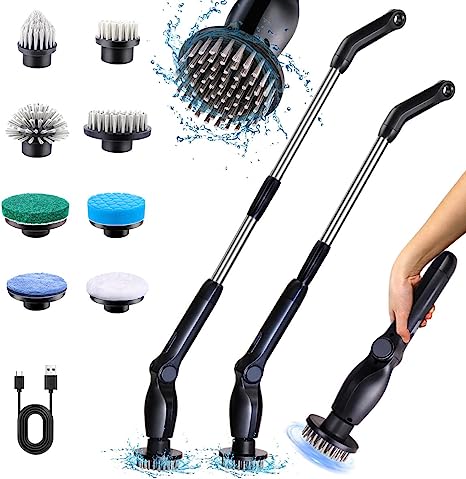 Powerful Electric Spin Scrubber, Luditek Rechargeable Cordless Extension Arm Cleaning Brush with Replaceable Heads for Tile Bathroom, Floor, Shower Power Cleaning Supplies Tools