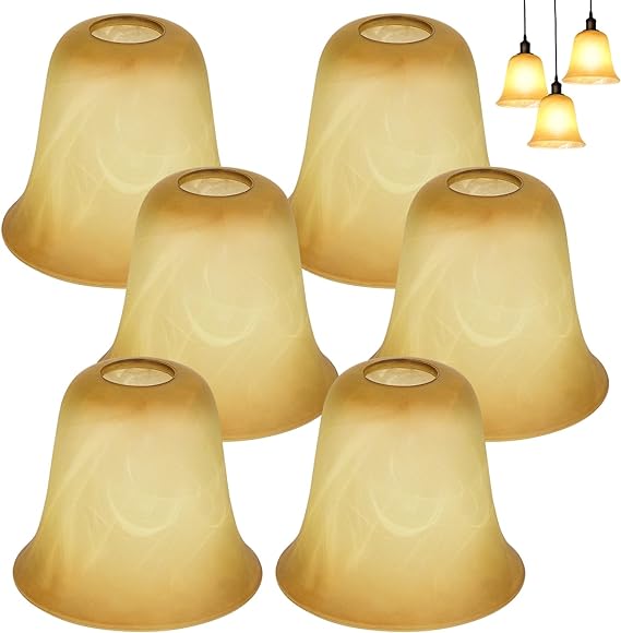 Pangda Glass Shade Chandelier Shade Cracks Glass Shade Ceiling Fan Light Covers Glass Shades Replacement Bell Shaped Chandelier Shades Antique Lampshade for Vanity Pendant Lighting(Amber, 6 Pcs)