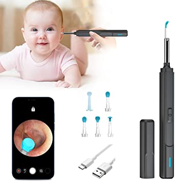 Ear Wax Removal Tool, Ear Cleaner with Camera,Earwax Removal Kit 1080P FHD Endoscope Ear Remover with 6 LED Lights, Wireless Ear Otoscope Spoons Compatible with iPhone, iPad, Android Smartphones