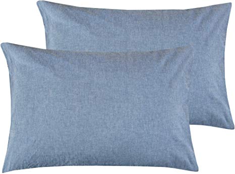 NTBAY Queen Size Stone Washed Cotton Pillowcase, 2-Pack Reduces Allergies and Respiratory Irritation Vintage Style Breathable Pillow Cases, 20 x 30 Inches, Denim Blue