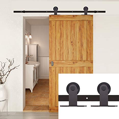 6.6 FT Heavy Duty Sliding Barn Door Hardware Kit Black (Modern Style), Superior Quality, Ultra Quiet, Tested Beyond 100,000 Rolls (6ft-coffee)
