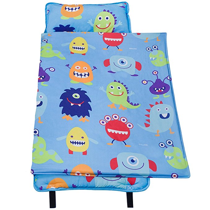Nap Mat Olive Kids by Wildkin Microfiber Children’s Nap Mat with Built in Blanket and Pillowcase, Pillow Insert Included, 100% Microfiber, Children Ages 3-7 years – Monsters
