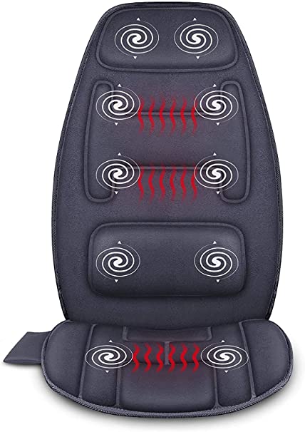 Snailax Massage Seat Cushion with Heat - Extra Memory Foam Support Pad in Lumbar and Neck,10 Vibration Massage Motors, 2 Heat Levels, Back Massager Chair Pad for Back