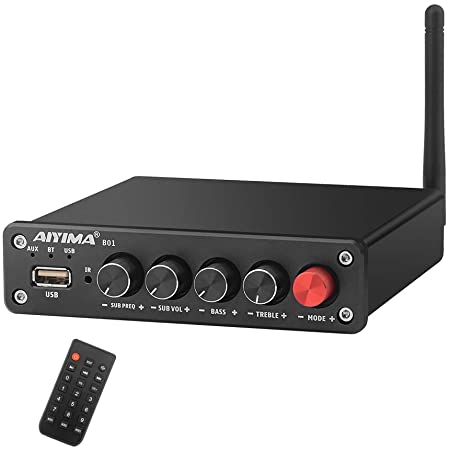 AIYIMA 2.1 Amplifier Bluetooth Receiver with Subwoofer Output,50W x 2 100W TPA3116D2 2 Channel Amplifier Bluetooth 5.0/RCA/U-Disk DC12-24V 2.0 Channel Class D Integrated Amp (2.1 Amplifier)
