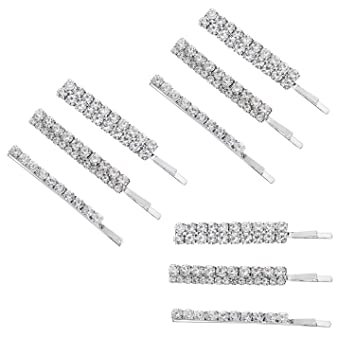 9 Pieces Clear Rhinestone Hair Clips for Women, Silver Crystal Bobby Pin, Shiny Bling Hair pin, Luxury Sparkly Hair Decoration for Women Ladies