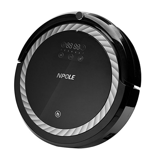 NPOLE Robot Vacuum Cleaner with powerful suction and Remote Control, Self-Charging, Designed for Thin Carpet and Hard Floors Black