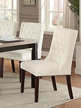 Daria 2 White Faux Leather/Solid Wood Dining Chairs by Poundex
