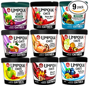 Umpqua Oats Oatmeal Super Premium Sampler Variety Flavor Pack Gluten Free 2.57 Ounce Meals (9-Count)