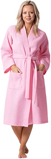 Premium Turkish Cotton Waffle Weave Lightweight Kimono Spa Bathrobe for Women