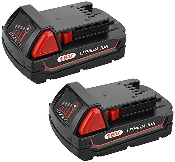 Eagglew 2-Pack 48-11-1820 M18 18v Replacemet 3.0 Ah Compact Red Lithium ion Battery Pack for Milwauke 18-Volt M18B XC 48-11-1850 48-11-1815 48-11-1852 48-11-1828 48-11-1822 48-11-1811 48-11-1840