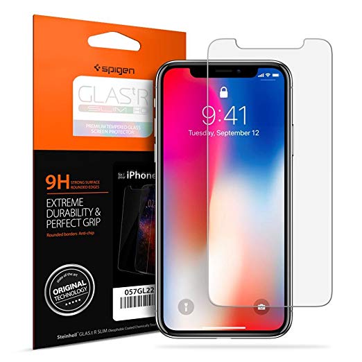 Spigen Apple iPhone X Glas.tr Slim HD Premium Tempered Glass Screen Protector with Oleophobic Coating - Clear