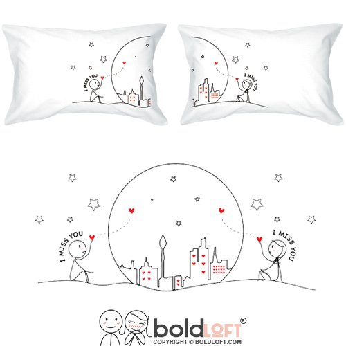 BOLDLOFT MIss Us Together Couples Pillowcases|Long Distance Relationships Gifts for Girlfriend,Boyfriend|Long Distance Gifts for Couples|LDR Gifts for Him,Her|Christmas Gifts for Couples