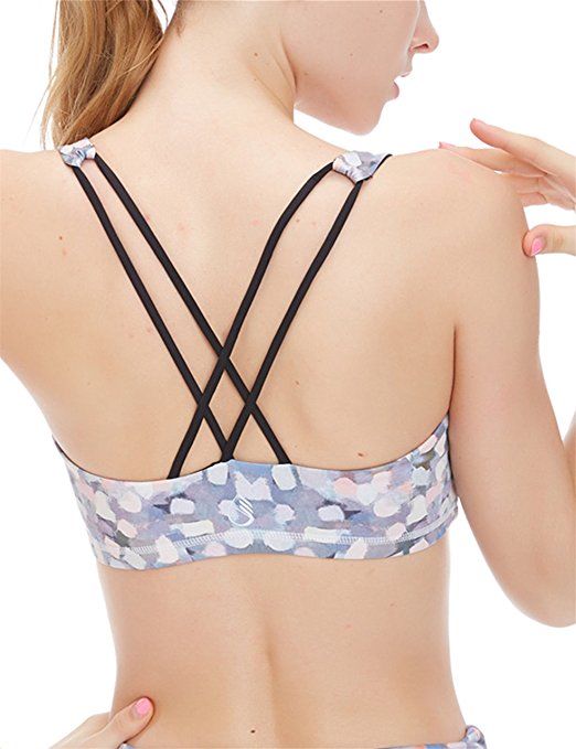 icyZone Women's Workout Yoga Clothes Strappy Crisscross Printed Racerback Sports Bras