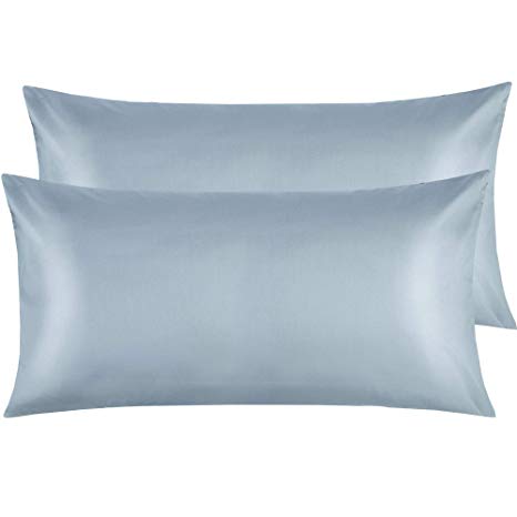 NTBAY Silky Satin King Pillowcases Set of 2, Super Soft and Luxury, Grey, King Size