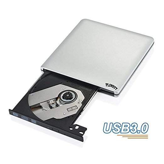 Ploveyy aluminum External Latest USB3.0 Ultra Slim Portable DVD Rewriter Burner,External DVD Drive Optical Drive CD /-RW DVD  /-RW Superdrive for Apple Mac Macbook Pro and laptop(Silver)