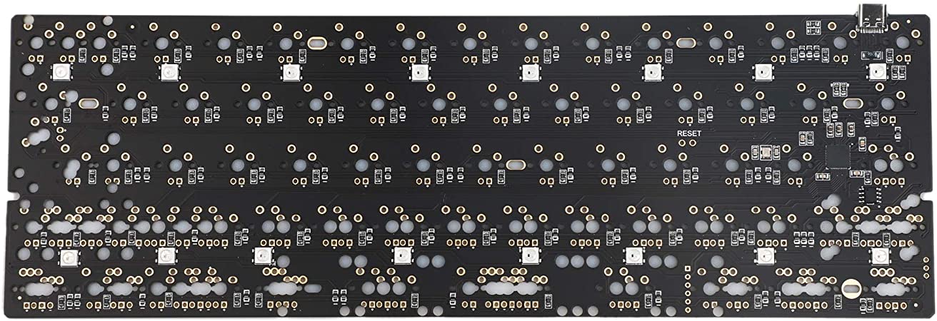 GH60 64 Minila PCB Fully Programmable QMK VIA Underglow RGB Type C Connector for DIY Mechanical Keyboard Poker Faceu HHKB Support LED (Black QMK Underglow RGB)