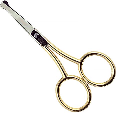Camila Solingen CS06 3" Professional Hypoallergenic Gold Plated Rounded Safety Tip Scissors for Facial, Body & Nostril Hair. For Men Women & Kids. Made of Durable Stainless Steel in Solingen, Germany