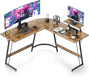 Cubiker L Shaped Desk, 130 cm Computer Corner Desk, Gaming Desk with Monitor Stand, Home Office Study Writing Workstation, Space-Saving, Rustic Brown