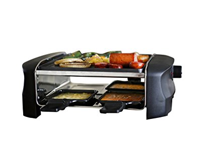 Milliard Raclette Grill for Four People, Includes Reversible Non-Stick Grilling Surface, 4 Paddles and Spatulas - Great for a Family Get Together or Party