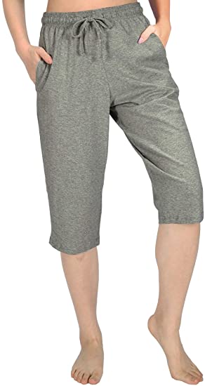 WEWINK CUKOO Women Pajama Capri Pants 100% Cotton Lounge Pants with Pockets Sleepwear