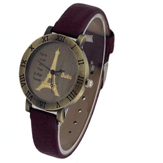 Retro Eiffel Tower Pattern Watch PU Leather Adjustable Watch(Purple)
