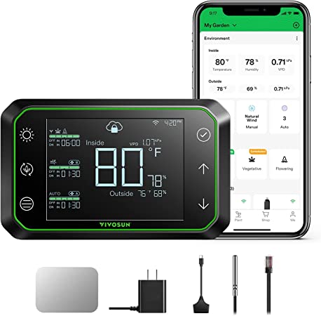 VIVOSUN GrowHub Controller E42A, Smart Environmental WiFi-Controller with Temperature, Humidity, VPD, Timer, Cycle, Schedule Controls, for Grow Tent Cooling Ventilation Lighting