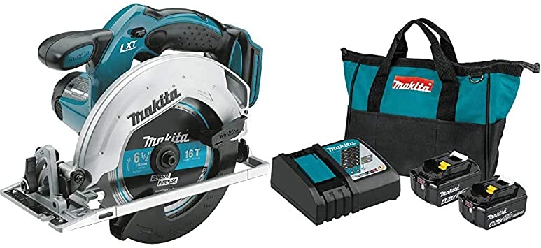 Makita BL1840BDC2 18V LXT Lithium-Ion Battery and Rapid Optimum Charger Starter Pack (4.0Ah) with XSS02Z 18V LXT Lithium-Ion Cordless 6-1/2" Circular Saw